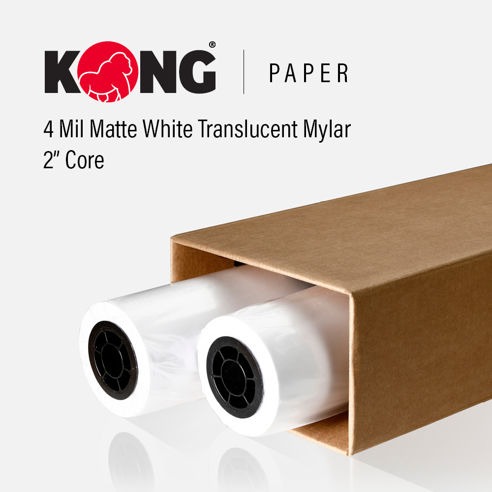 24'' x 120' Roll - 4 Mil Double Sided Matte White Translucent Mylar for Monochrome Printing on One Side for Inkjet Printer on 2'' Core (2 Pack)